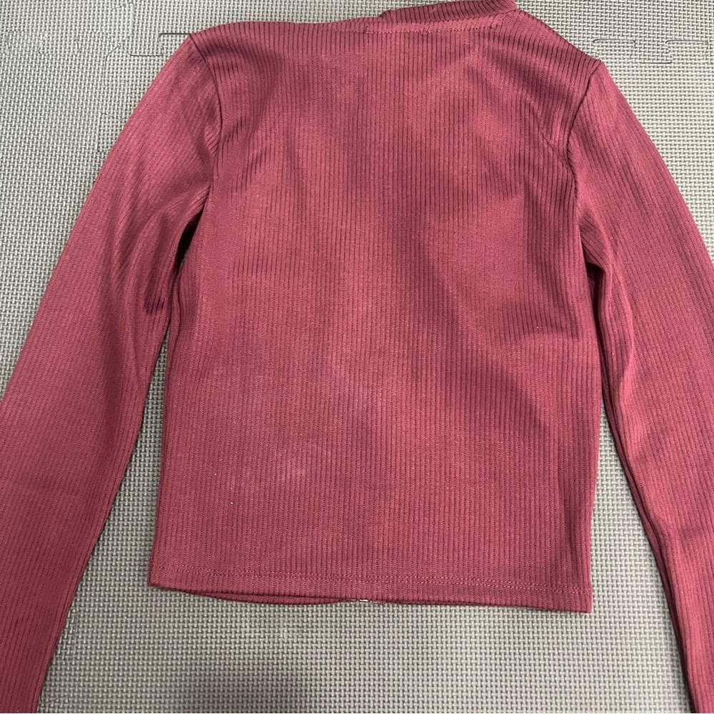 Burgundy Ribbed Zip-Up Jacket - Picture 2 of 3